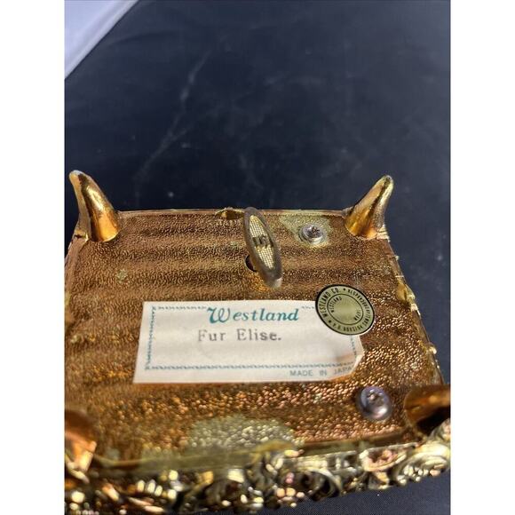 Vtg Westland Metal Trinket Music Box Butterflies Floral Porcelain Top Japan - Picture 9 of 9